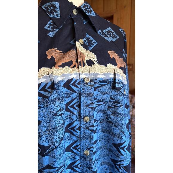 Vintage 90s Novelty Print Horse Western Button Down Shirt - Picture 3 of 4